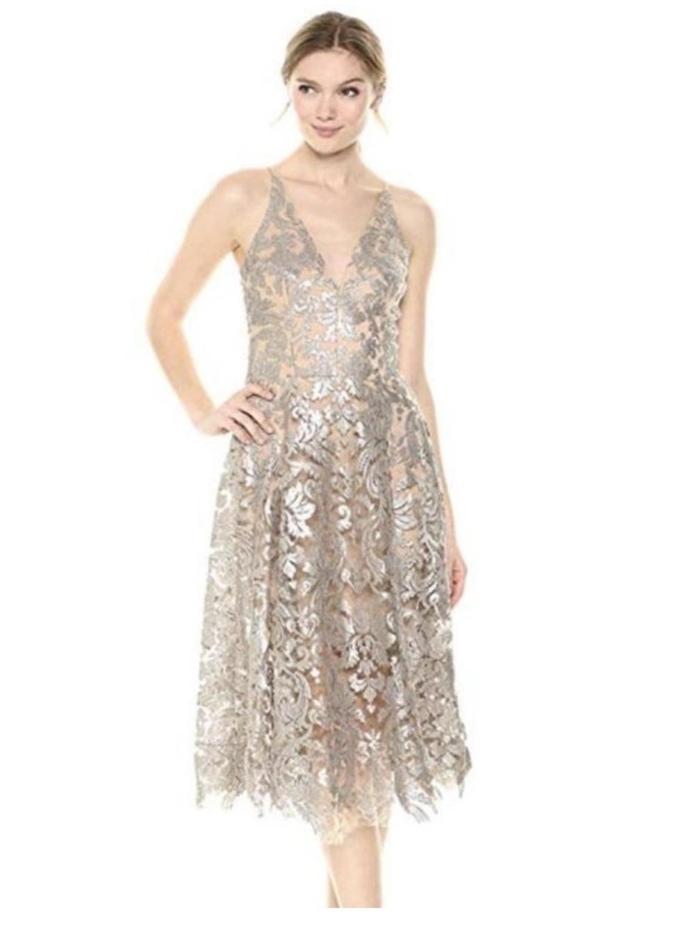 Dress the population Blair Sequin Midi Fit&Flare Dress Size Large